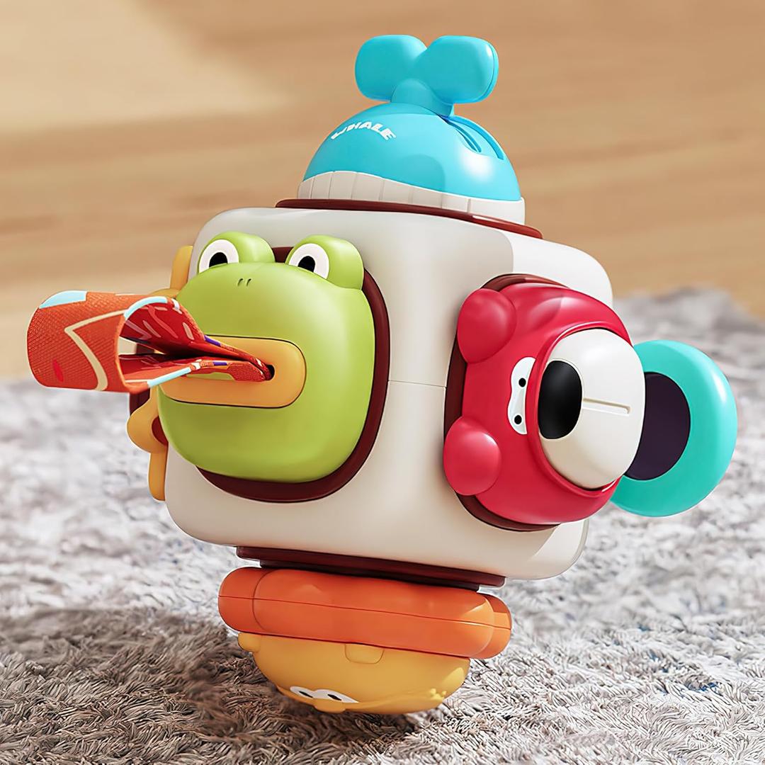 iPlay, iLearn 6 in 1 Baby Busy Board Cube, Montessori Sensory Toy Toddler 1-3, Infant Carseat Plane Travel, Kid Animal Cube Learning Activity, Easter Birthday Gift 6 9 12 18 Month 1 2 Year Girl Boy