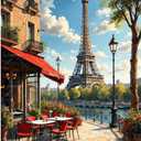 Paris Caf Scene Paint by Numbers Kit for Adults - DIY Eiffel Tower with Red Canopy Bistro Painting on Canvas 16x20 Inches, Acrylic Paint Set, Suitable for Beginners, Art for Home Decoration or Gifts