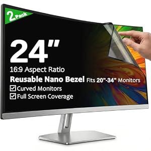 [2-Pack] 24 Inch Reusable Nano Bezel Anti-Glare Computer Privacy Screen for Monitor, 16:9 Aspect Ratio, Residue-Free Removable Anti-Spy Filter, Eye Protection Anti-Blue Light Desktop Security Shield
