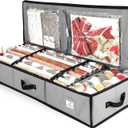 Hearth & Harbor Wrapping Paper Storage Container - Christmas Storage Bag with Interior Pockets - Gift Wrap Organizer Fits Up to 22 Rolls of 40" - Tear Proof, Silver (Medium)