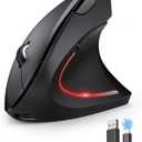 TECKNET Ergonomic Mouse, Rechargeable Vertical Ergo Mouse Wireless 800-4800 Levels 5 Adjustable DPI, Silent 2.4GHz Optical Carpal Tunnel Mouse for Right Hand, USB Wireless Mice for Laptop, PC (Black)