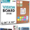 White Board and Cork Board Combo (36x48) Vision Board for 2026 - Half Bulletin Corkboard with Dry Erase Whiteboard Combination for Office or Home, Memo Board