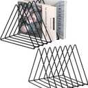 Urban Deco Triangle Desk Organizers Metal Wire Magazine Holder 7 Sections Decorative Organizer Vinyl Record Storage Office File Organizer For Desk - Black Magazine File Holder - Pack of 2