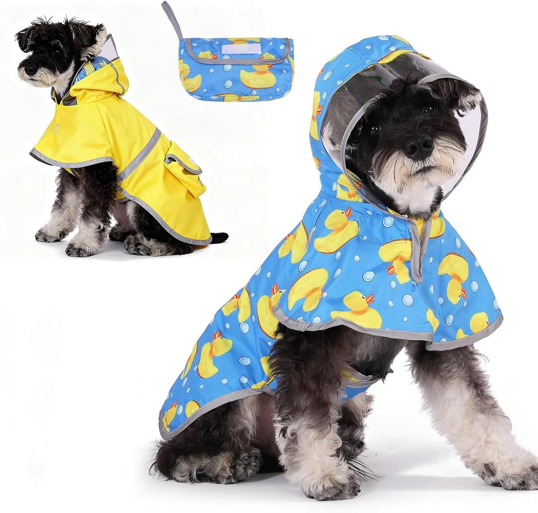 KOOLTAIL Dog Raincoat, Reversible Pet Rain Jacket Clear Hooded Double Layer with Easy Storage Pocket, Adjustable Waterproof & Windproof Reflective Puppy Poncho with Leash Hole, XL (Yellow)