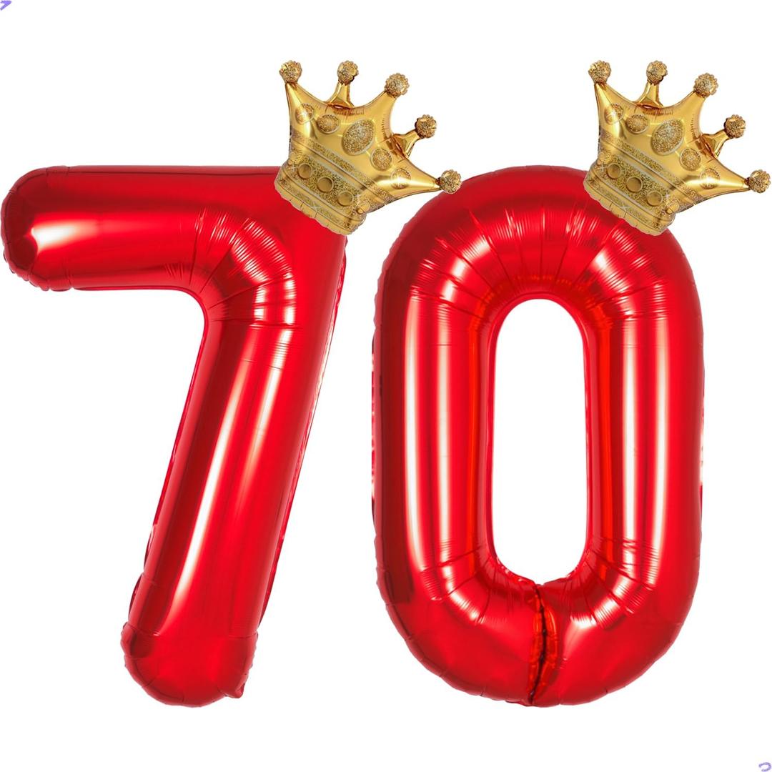 Red 70 Balloon Numbers 40 Inch Giant 70th Birthday Balloons, Helium Mylar Foil Number 70 Balloon for Red and Gold 39th Birthday Party Decorations Supplies for Men Woman, Crown Balloons