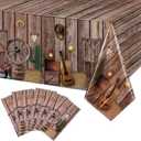 Tiamon 6 Pcs Western Party Tablecloth Western Cowboy Table Cover Cowboy Theme Plastic Tablecloth Wild West Wooden House Barn Door Table Cover for Baby Shower Birthday Party