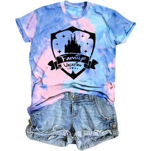 ALLTB Family Vacation Shirts Women Magical Castle Graphic Shirt Cute Magic Kingdom T-Shirt Summer Short Sleeve Top, L