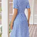 MSBASIC Women's Summer Casual Square Neck Dress Floral Puff Sleeve A Line Midi Sundress with Pockets (Blue, XS)