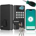 Digital Door Lock with Keypad Set - Fingerprint Door Lock with Keypad Set and 4 Keys - Digital Smart Locks for Front Door - Auto Lock - IP65 - High Security - Easy Install - Includes a Screwdriver (White Buttons)