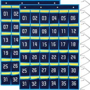 2 Pcs 36 Numbered Pocket Chart Cell Phone Pocket Holder for Classroom Sundries Closet Hanging Organizer Wall Door Holder for Calculator Storage Office Organization Supplies (Blue and Yellow)