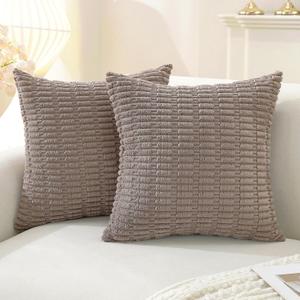 Set of 2 Corduroy Decorative Throw Pillow Covers 20x20 Inch, Boho Striped Pillow Covers Farmhouse Home Decor for Sofa Living Room Couch Bed,Coffee