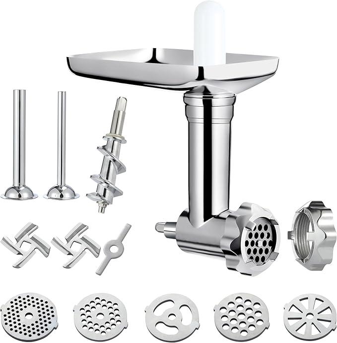 Metal Food Grinder Attachment for KitchenAid Stand Mixers Includes Sausage Stuffer Tubes,Durable Meat Grinder Food Processor Attachment for kitchenAid,with a Wealth of Accessories