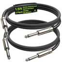 Guitar Cable 1.5ft 2 Pack, Nylon Braided Anti-Kinking Kevlar-Reinforced, 20AWG 99.99% OFC, Heat-Shrink Protected 1/4 Instrument Cable, Shielded Amp Cord for Fender Electric Guitar (Black)