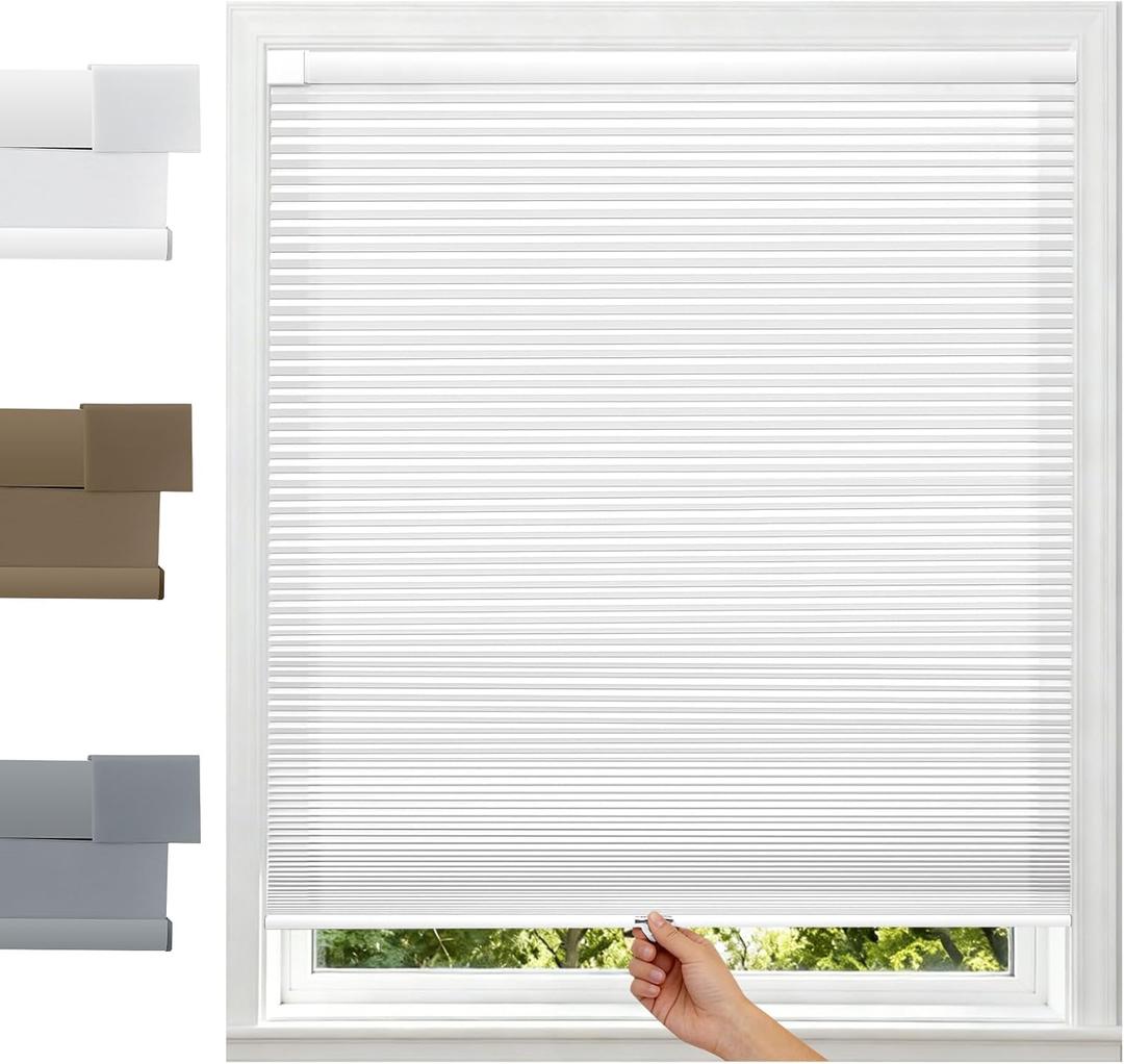 SERLMWNT No Drill Cordless Cellular Shades, Light Filtering Honeycomb Blinds, Thermal Insulated & Noise Reducing Window Coverings for Bedroom, Kitchen, Living Room,White,22" W×36" H