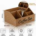Coffee Station Organizer for Countertop – Wooden Coffee Bar Organizer with Adjustable Dividers,Holds K Cup Pod & syrup bottles, for Kitchen, Office, or Bar and Tea Station, Brown