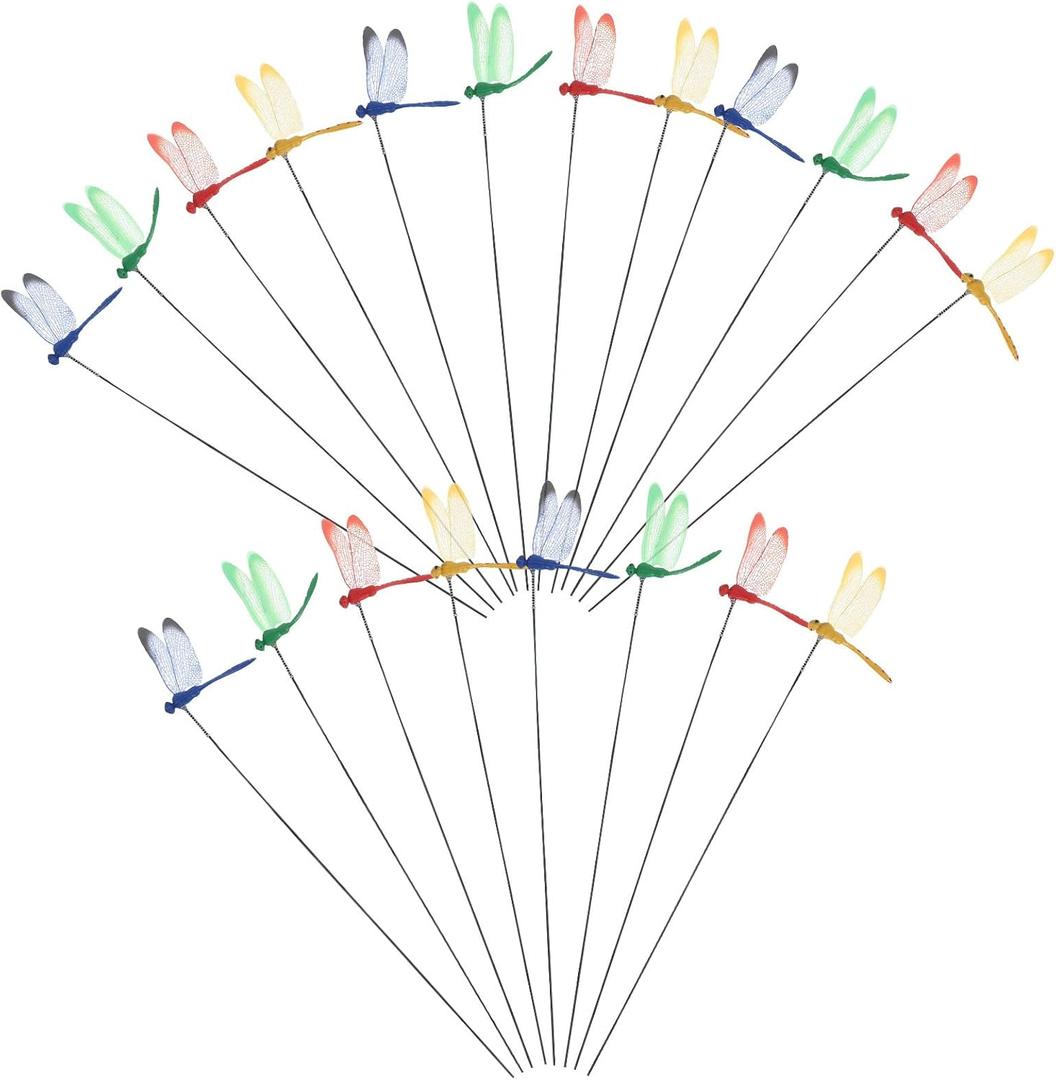 VILLCASE 20pcs Dragonfly Garden Stakes - 12 Inch Waterproof 3D Artificial Dragonflies on Metal Wire with Fluttering Spring - Colorful Plant Markers for Flower Pots, Outdoor Yard, Patio