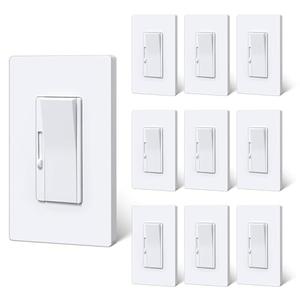 BESTTEN 10 Pack Super Slim Digital Dimmer Light Switch, Quiet Rocker, Max 300W LED, CFL, 600W Halogen, Single Pole or 3 Way Dimmable Switch, Screwless Wallplate Included, ETL Listed, White