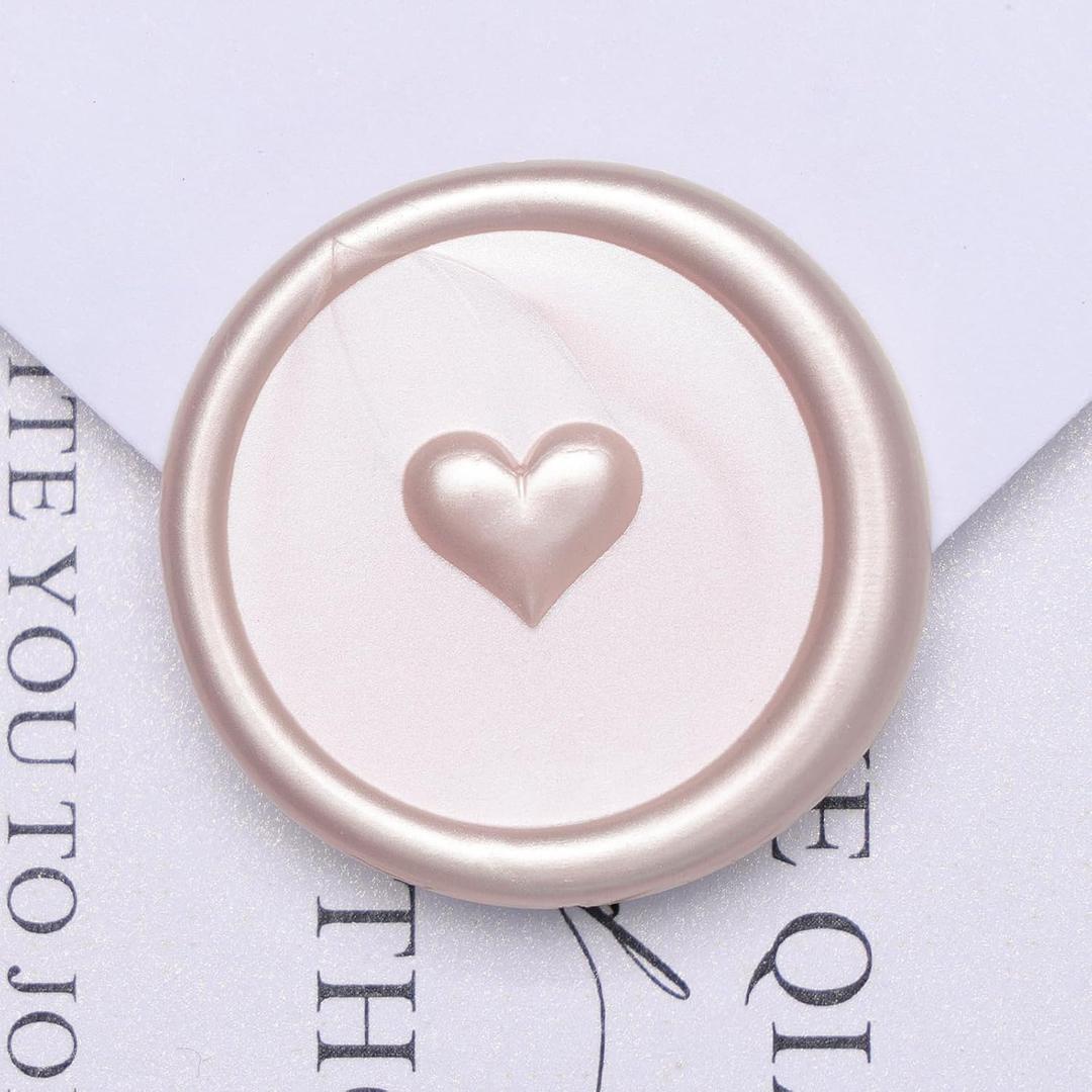 UNIQOOO Wax Seal Stickers - 3D Heart Wedding Invitation Envelope Seal Stickers, 50 Pcs Self- Adhesive Champagne Sticker, Perfect for Invitation, Christmas, Gift