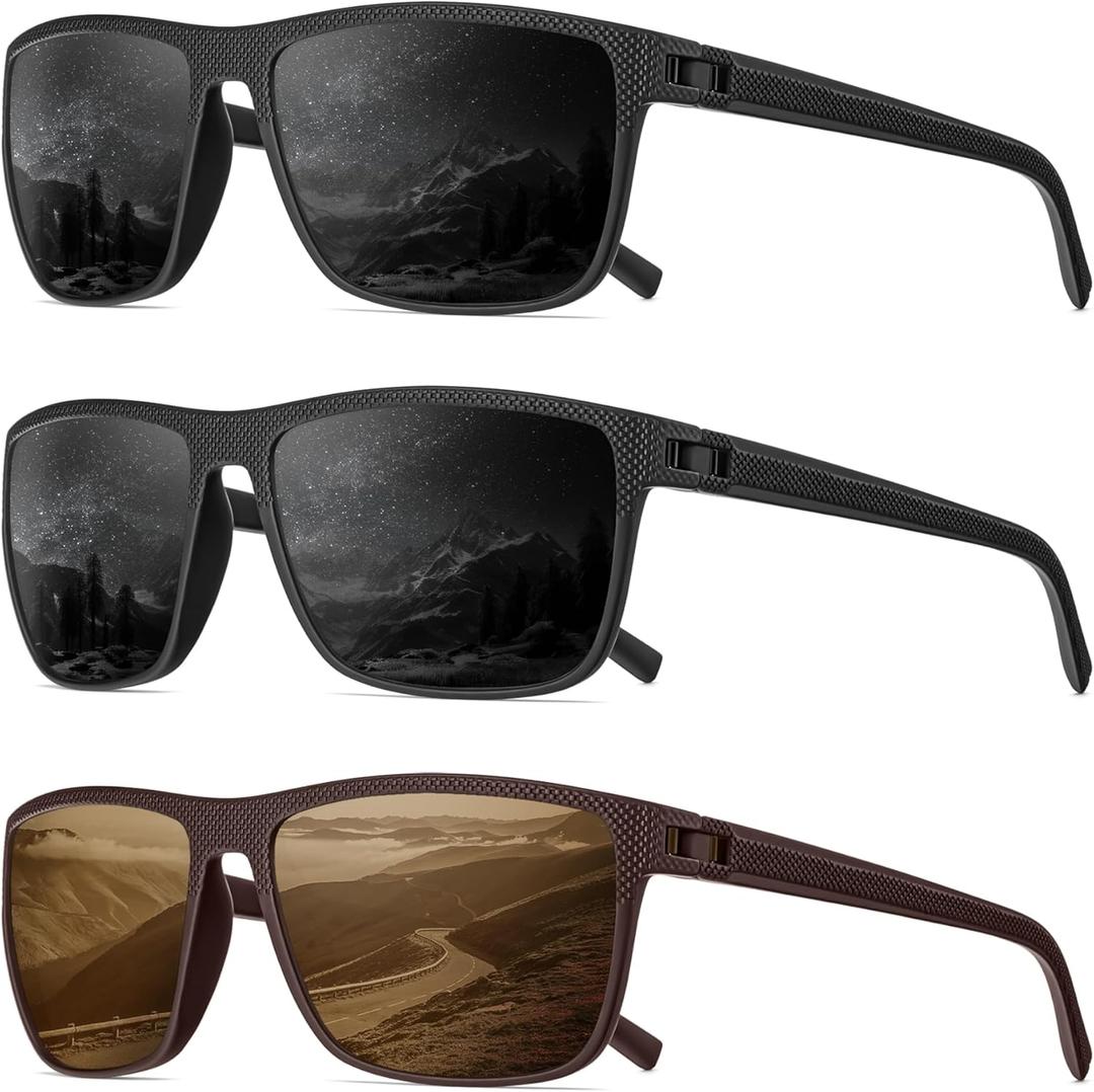 Polarized Sunglasses Men, Mens Sunglasses Polarized UV protection Lightweight Sun Glasses for Driving Fishing Golf (A20-black/Black/Brown)