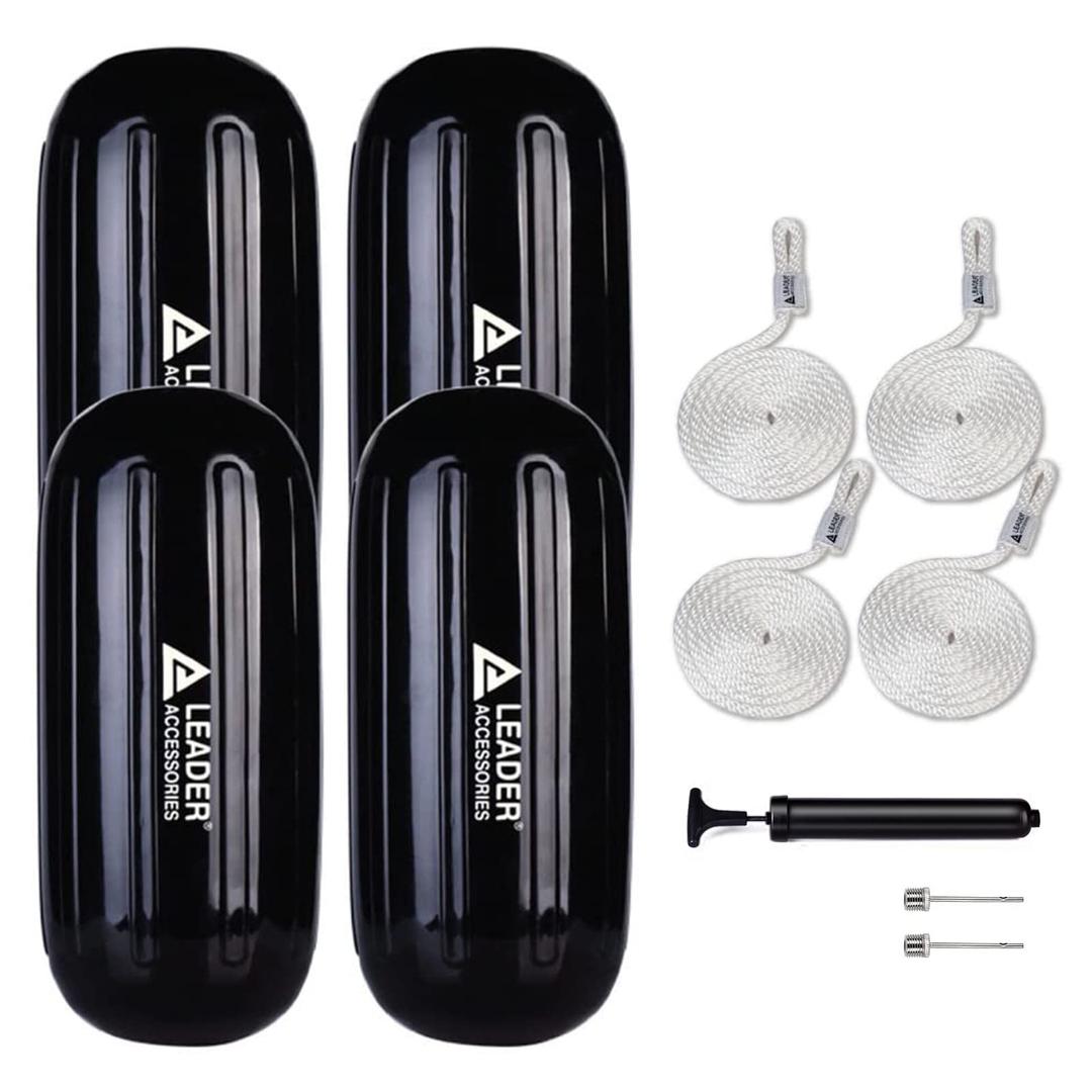 Leader Accessories Inflatable Boat Fenders Bumpers 4 Pack (Black 10"x26")