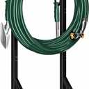 Kesfitt Garden Hose Holder Stand with 4 Spikes & 2 Tool Hooks, Detachable Heavy Duty Metal Freestanding Hose Reel Outdoor Organizer for Lawn Yard Water Storage Rack