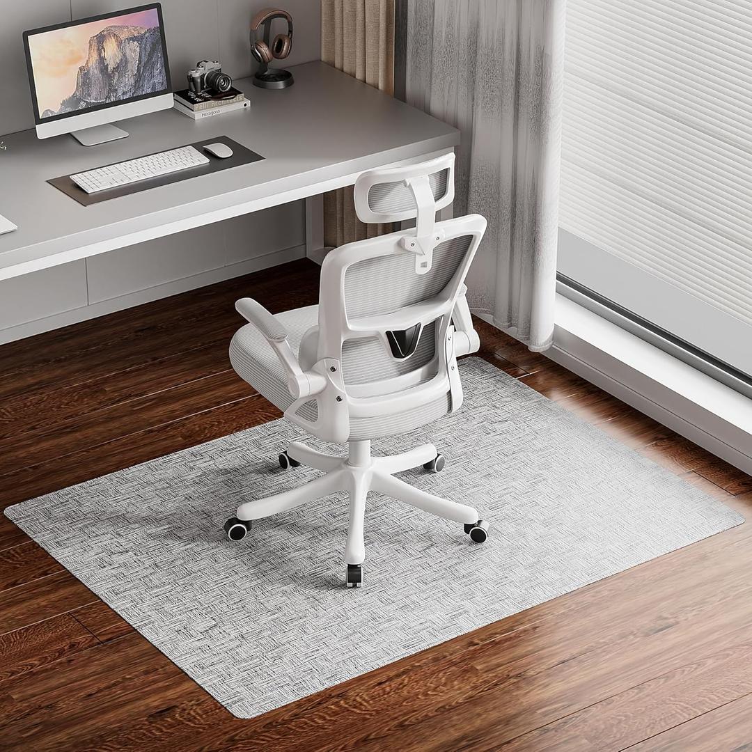 Delamu Office Chair Mat for Hardwood Floor, Non-Slip PVC Woven Computer Desk Chair Mat, 45"×53" Heavy Duty Hard Floor Protector for Rolling Chairs, Light Gray, Not for Carpet