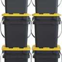 CX BLACK & YELLOW, 5-Gallon Heavy Duty Bucket Tough Storage Container & Snap-Tight Lid, (14.9"H x 12"W x 13"D), Weather-Resistant Design and Stackable Organization Tote [6 Pack]