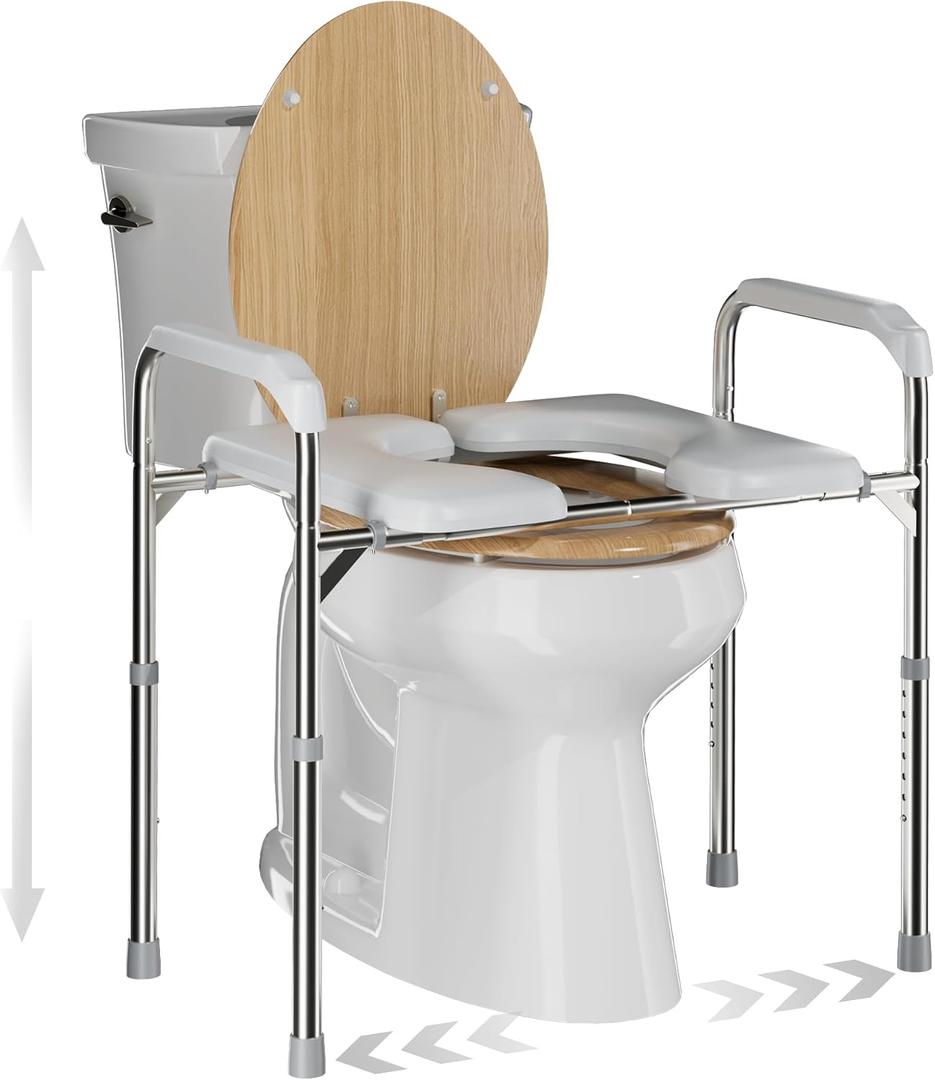 Deewow Raised Toilet Seat with Handles, Toilet Seat Riser for Seniors with Adjustable Height, up to 400lbs, Raised Toilet Seat for Elderly, Pregnant and Handicap, Fit Any Toilet, FSA/HAS Eligible