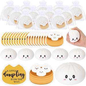 HyDren 20 Sets Christmas Squeezing Dumpling Baby Shower Favors 3.15 Inch Stress Ball Toy with New Baby Card a Little Dumpling is on The Way Gender Reveal Party Return Gifts for Guest Adult Birthday