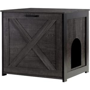 Dwanton Cat Litter Box Furniture Hidden, Cat Litter Box Enclosure, Reversible Entrance Can Be on Left or Right Side, Indoor Cabinet, Wooden Washroom, End Table, Nightstand, Dark Gray, 23.6" L