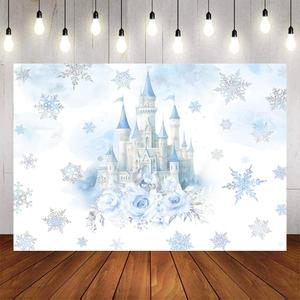 7x5ft Winter Ice Castle Backdrop Frozen Snowflakes Wonderland Princess Birthday Background Snowflake Fairytale Watercolor Flowers Party Decorations for Girls