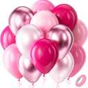 Bezente Pink Balloons Set,60pcs 12 inch Metallic Pearl Pink, Hot & Pastel Pink Latex Balloons Kit for Birthday,Wedding,Baby Shower,Princess Theme Party Decorations