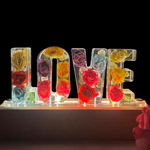 Handmade Floral Resin Dried Roses Night Light Pressed Dry Flower Lights Lamp Gifts for Women Girls Bedroom Decor