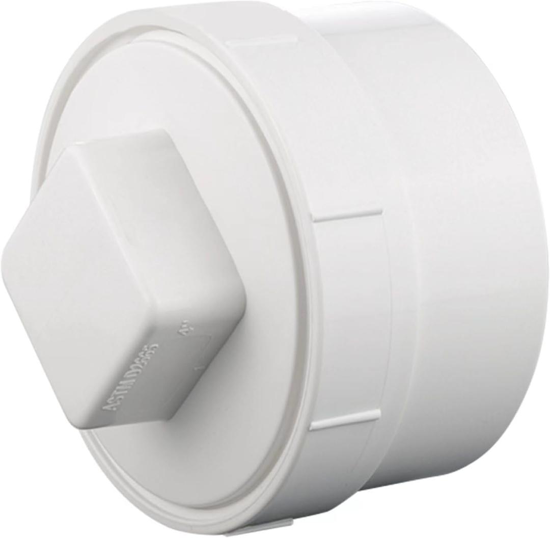 4" PVC DWV Cleanout Plug Cap female sewer Adapter Fitting with drainage and piping systems White