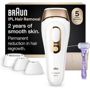 Braun IPL, SilkExpert Pro 5, IPL Hair Removal for Women and Men, Permanent Laser Hair Reduction At-Home, 4 Heads, IPL5347