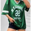 SOLY HUX Women's Jersey Shirts Letter Graphic Oversized Tees V Neck Half Sleeve Summer T Shirt Tops Green Letter Large