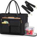 RAINSMORE Teacher Tote Bag with Insulated Lunch Compartment 15.6 inch Laptop Bag for Women Lightweight Work Bags Nurse Bags (Black)