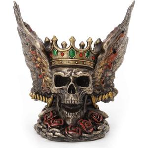 Veronese Design 5.9 Inch Flame Wings Crossed Swords Crown Screaming Skull Monarch Antique Bronze Finish Statue
