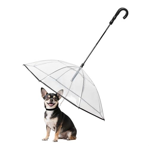 Enjoying Dog Umbrella for Small Dogs, Clear Dog Umbrella Leash, Rainproof Waterproof, Doggy Walking Rain Umbrella with Metal Chain, Small Pet Outdoor Rain Gear