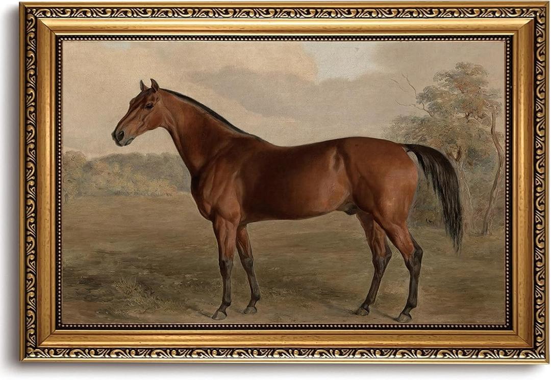 LHHJDIO Vintage Gold Framed Wall Art Farmhouse Horse Canvas Wall Art Rustic Classic Animal Picture Wall Decor Western Animal Art Prints for Bedroom Bathroom Living Room 16"x24"