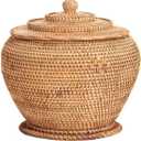 Basket Storage Rattan Woven Baskets with Lid Round Wicker Fruit Boxes Decorative Tray Lids Sundries Mini Snack Bread Organizer (11)