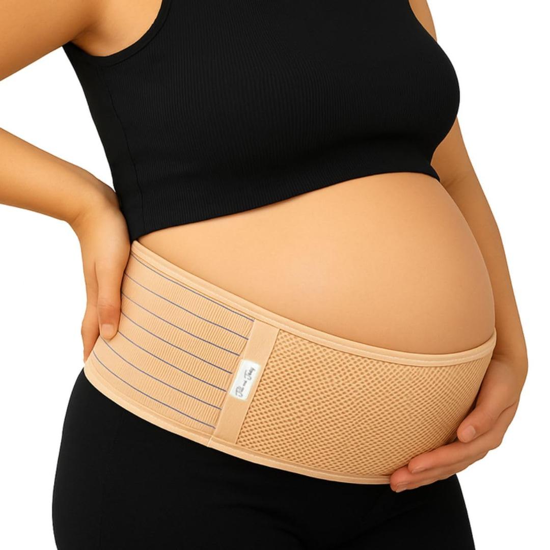 Jill & Joey Maternity Belt - Belly Band for Pregnant Women - Back Brace & Belly Support - Pregnancy Must-Have - Back Pain Relief (Beige, Medium)