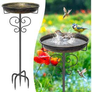 DAYSUP Bird Bath for Outside,Freestanding Metal Bird Bath Feeder with Heavy Duty 5 Prong Stake, Garden Birdbath Birdfeeder Bowl for Yard Lawn Patio Decor (Vintage Gold)