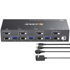 KCEVE KVM Switch 2 Monitors 3 Computers Displayport, USB 3.0 KVM Switch 3 Computer Sharing 2 Monitor and 4 USB 3.0 Devices, 4K@144Hz, Wired Remote(4K DP 3 in 2 Out KVM)