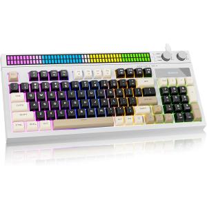 SABLUTE Keyboard Gaming - Audio-Sync RGB Light Strip, 19-Key Anti-Ghosting, Dual Control Knobs, Adjustable Stand, Ultra-Low Latency Quiet Mechanical Feel for PC Gamers (White)