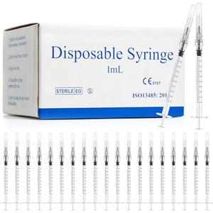 Meterbox 100 Pack 1ml Syringes with Needle - 27G 1/2 inch Disposable 1cc Luer Lock Syringe for Scientific Lab Use, Sterile Individually Wrapped