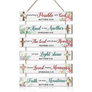 HPNIUB Christian Wall Art, Inspirational Bible Verse Wooden Hanging Plaque, Scripture Wood Sign for office, Meditation Motivational Quote Floral Hanging Wooden Sign for Home Living Room Wall Decor