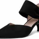 RIBONGZ Kitten Heels for Women Closed Toe Comfortable Low Heels Pointed Toe Sexy Slip on Pumps Bridal Party Dressy Shoes (11, Black)