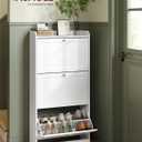 VASAGLE Shoe Cabinet with 3 Flip Drawers, Shoe Organizer, Adjustable and Removable Dividers, Holds 12-20 Pairs, Entryway, 9.4 x 23.6 x 47.7 Inches, Cloud White ULBC036WB02S, 9.5"d X 23.6"w X 47.7"h-shoe Cabinet