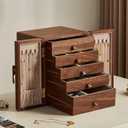 Wooden Jewelry Box 5 Layer Black Walnut Large Jewelry Organizer with Brass Handle for Necklaces Rings Earrings Watches Storage, Ideal Gift (7.9x8.7x10.0inches)